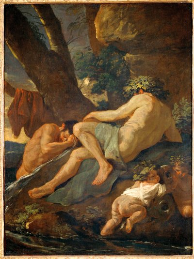 Midas Pactolos nehrinde yıkanırken by Nicolas Poussin