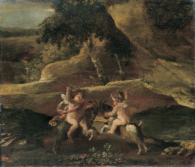 Putti Keçilerin Üzerinde Dövüşüyor by Nicolas Poussin