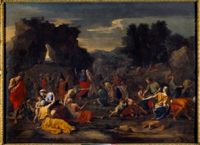 İsrailoğulları çölde man (man) topluyorlar. Nicolas Poussin