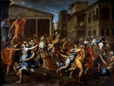 Romalılar tarafından sabinlerin kaldırılması. Soldaki Romulus sahneyi izliyor. Nicolas Poussin tarafından boyama by Nicolas Poussin