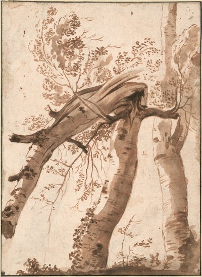 İki Gümüş Huş, Öndeki Düşmüş, c. 1629 by Nicolas Poussin