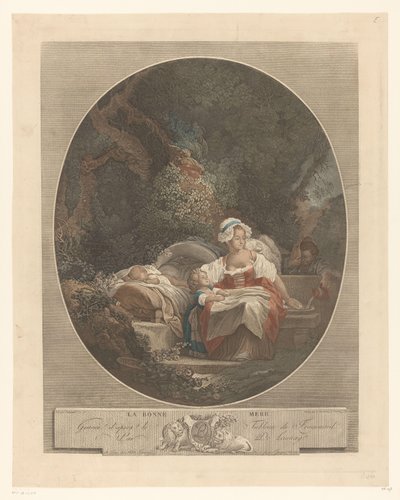 Bir manzarada çocuklu anne La bonne mere (nesne üzerindeki başlık) by Nicolas de Launay (goudsmid)