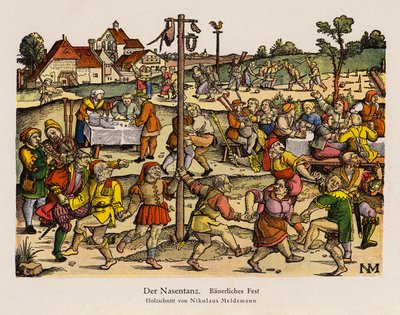 Kırsal bir festivalde Burun Dansı (renkli taş) by Nicolaus Meldemann
