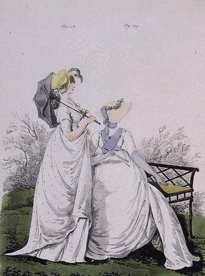 Sabah elbiseleri, incir. Nikolaus Heideloff'un "Moda Galerisi" Cilt II, Haziran 1802'den 338 ve 339 (baskı) by Nicolaus von Heideloff
