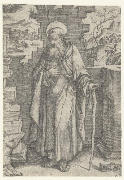 Tau haç ve domuz ile Büyük Aziz Anthony by Nicoletto da Modena