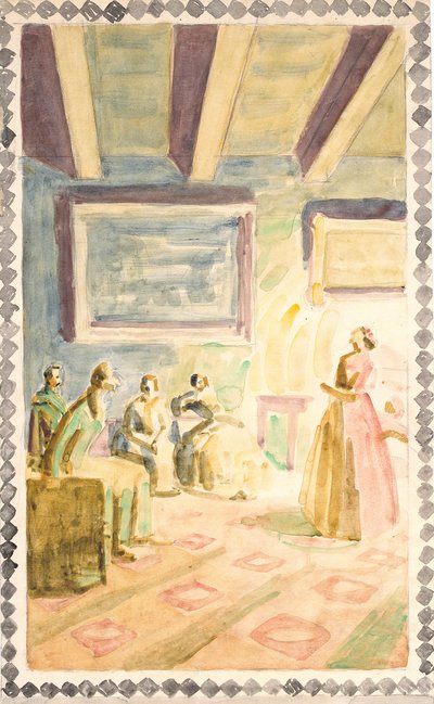 Odense'deki HC Andersen Mindehallen'deki fresk süslemeleri için beş taslak by Niels Larsen Stevns