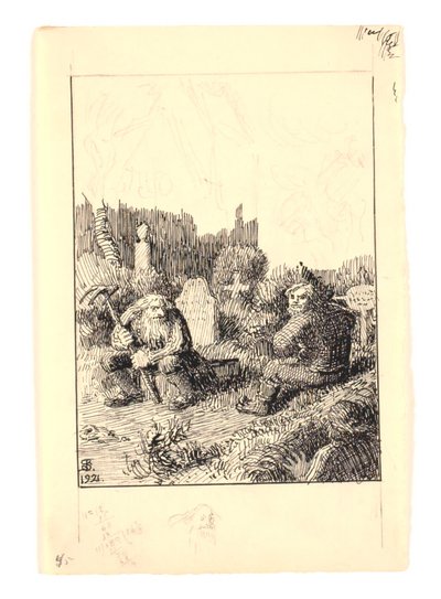"Strandvarslet og kirkegrimen" için çizim by Niels Skovgaard