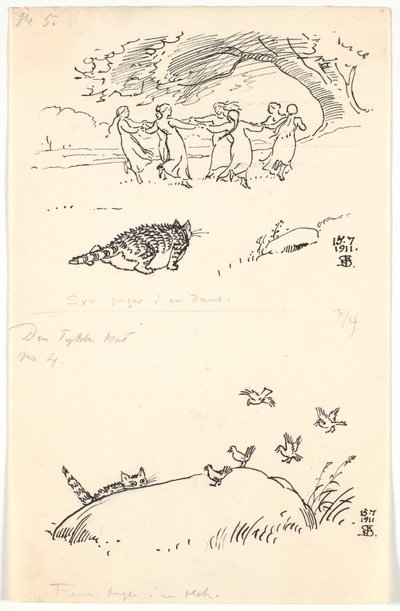 "Şişman Kedi"nin iki taslağı by Niels Skovgaard