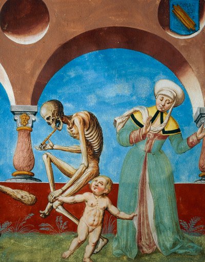 Ölümü annesinden çeken çocuk, Ölüm detayı, aptal ve çocuklu anne, Albrecht Kauw Ölümün Dansı döngüsünden by Niklaus Manuel