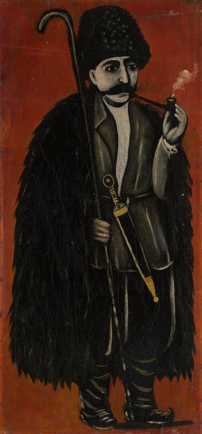 Kırmızı Arka Plana Karşı Keçe Pelerinli Çoban by Niko Pirosmani
