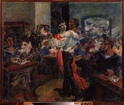 Bir denizci barı. Nikolai Afanasyevich Rusakov (1888-1941), sac üzerine yağlı boya by Nikolai Afanasyevich Rusakov