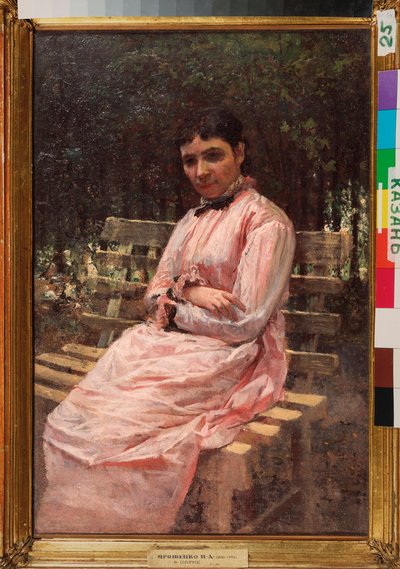 Bir Parkta, Sanatçının Karısının Portresi - Resim Nikolai Alexandrovich Yaroshenko (Yaroshenko) (1846-1898), tuval üzerine yağlıboya, Rus sanatı 19. yüzyıl - Tataristan Cumhuriyeti Devlet Sanat Müzesi, Kazan (Russ) by Nikolai Aleksandrovich Yaroshenko