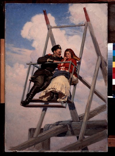 Salıncakta - Resim Nikolai Aleksandroviç Yaroshenko (Yaroshenko) (1846-1898), tuval üzerine yağlı boya by Nikolai Aleksandrovich Yaroshenko