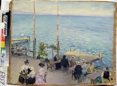 Cenevre Gölü, Cenevre (İsviçre), kafe. (Cenevre Gölü. Kafe). Ressam Nikolai Alexandrovich Klodt (1865-1918), tuval üzerine yağlı boya by Nikolai Alexandrovich Klodt