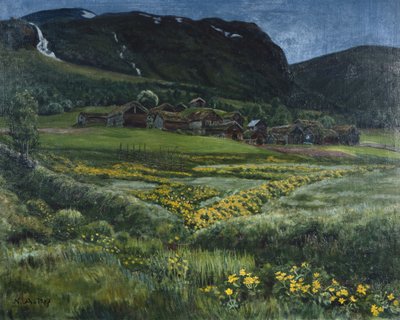 Haziran gecesi ve eski batı Norveç avlusu (tuval üzerine yağlı boya) by Nikolai Astrup