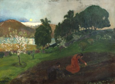 Bahçede bahar gecesi (Bahçede gece çalışması) by Nikolai Astrup