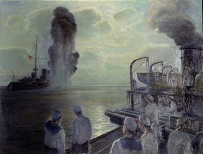 1917 Rus Devrimi: Rus Karadeniz Filosu 18 Haziran 1918'de kendi gemilerini batırdı. (18 Haziran 1918'de Karadeniz Filosunun kendi kendini batırması). Nikolai Eviampievich Bublikov (1871-1942), tuval üzerine yağlı boya tablosu by Nikolai Evlampievich Bublikov