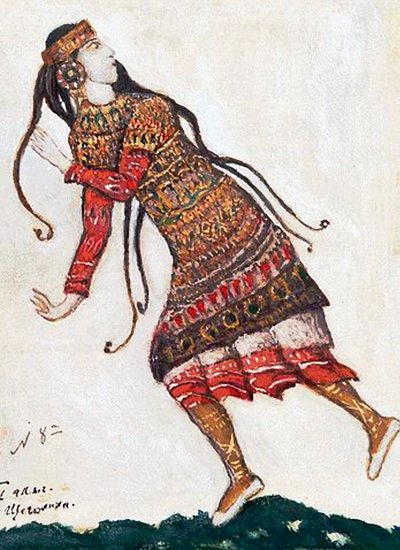 Son moda bayan. Bale için kostüm tasarımı Bahar Ayini Le Sacre du Printemps, I. Stravinsky, 1912 by Nikolai Konstantinowitsch Roerich