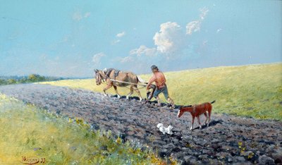 ""çiftçilik"" Tarlasını süren köylü, Rusya Resim Nikolai Nikolayevich Karasin (1842-1908) 1899 Soluk 16.5x27.5 cm Özel koleksiyon by Nikolai Nikolayevich Karasin