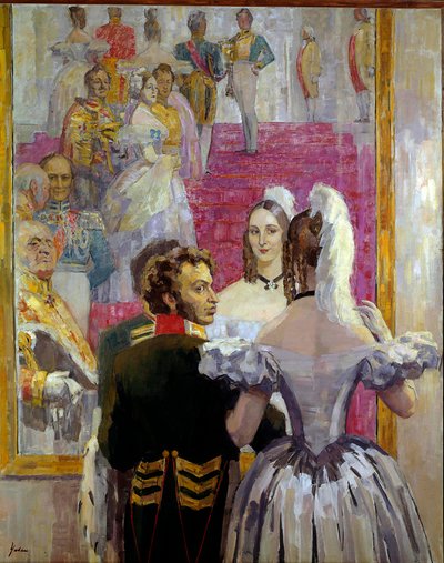 Rus şair Alexander Pushkin (Puşkin) (1799-1837) ve karısı Natalia Gontcharova (Goncharova) Anichkof Sarayı Balosunda. Nikolai Pavlovich Ulyanov
