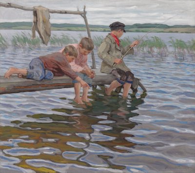 iskelede balık tutan çocuklar by Nikolai Petrovich Bogdanov Belsky