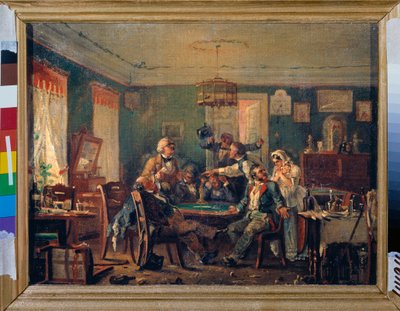 Kart Oyunu - Kart Oyunu - Nikolai Petrovich Petrov (1834-1876), Tuval Üzerine Yağış, 1850 - 19. Yüzyıl Rus Sanatı - Eyalet Rus Müzesi, Saint Petersburg by Nikolai Petrovich Petrov
