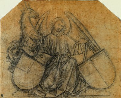 İki Rozeti Destekleyen Bir Melek, c. 1470. by Nikolaus Gerhaert von Leyden