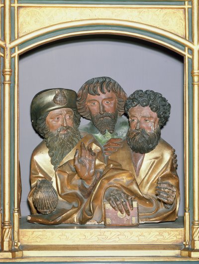 Isenheim Altarpiece predella'sından Aziz James Büyük, Aziz Simon ve Aziz Thaddeus'un ahşap oymaları, c.1490 (boyalı ahşap) by Nikolaus Hagenauer