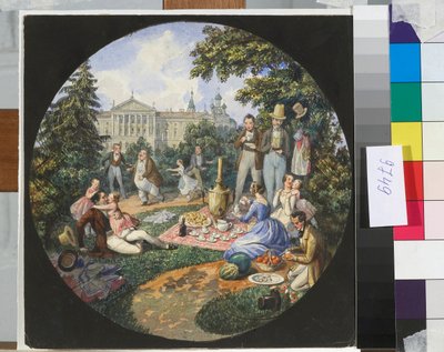 Moskova yakınlarında piknik yapan bir Rus ailesi - Nicolas Benois (1813-1898) eseri by Nikolay Benois