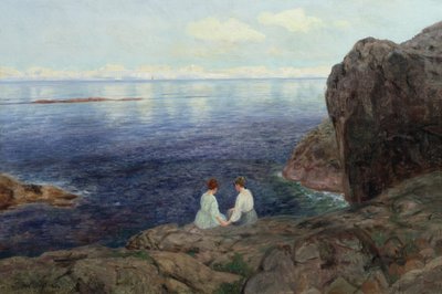 Norveç kıyılarında sessiz bir yaz akşamı (tuval üzerine yağlı boya) by Nils Hansteen