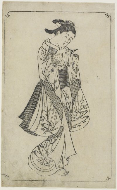 (ಕೋರ್ಟೆಸನ್ ಹೋಲ್ಡಿಂಗ್ ಎ ಬ್ಯಾಟಲ್‌ಡೋರ್), 1739 ಟರ್ಕ್ by Nishikawa Sukenobu
