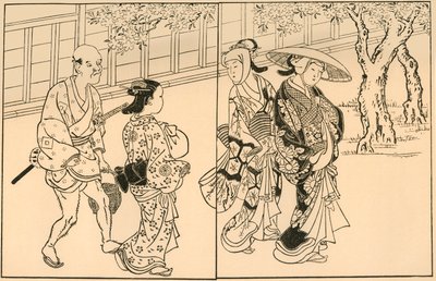 Üç kadın ve erkek hizmetçi, 1730, 1924. by Nishikawa Sukenobu