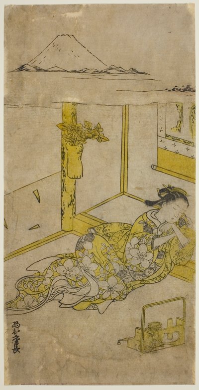 Fuji Dağı ile Uyuyan Genç Kadın by Nishimura Shigenaga