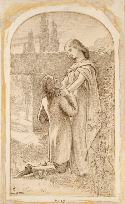 Yıldızların aydınlattığı bir bahçede iki aşık, 1862 by Noel Paton