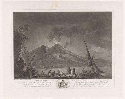 Balıkçılar ve aktif Vezüv ile manzara Vue du mont Vesuve tel quil etoit en 1757 (nesne üzerindeki başlık) by Noël Le Mire