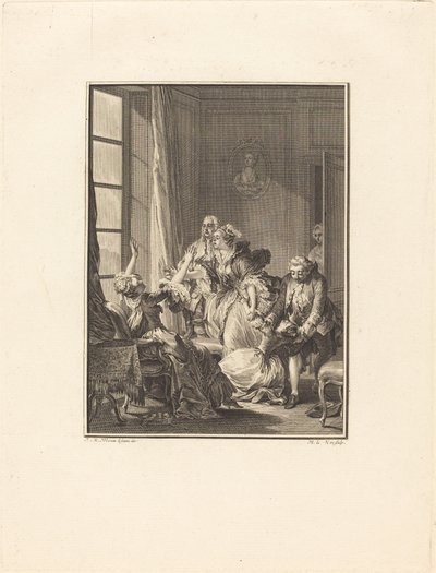 Julie bir koltukta bayılıyor by Noël Le Mire after Jean Michel Moreau