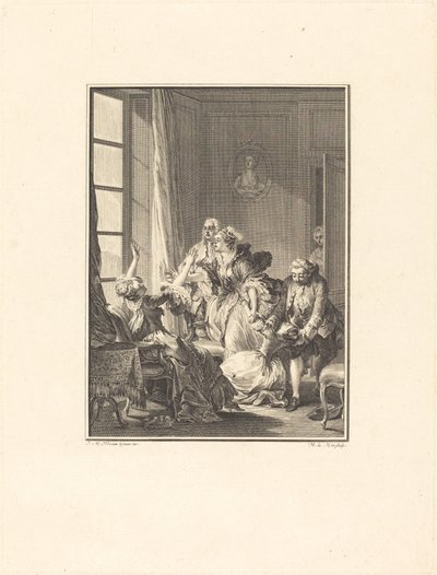 Julie bir koltukta bayılıyor by Noël Le Mire after Jean Michel Moreau