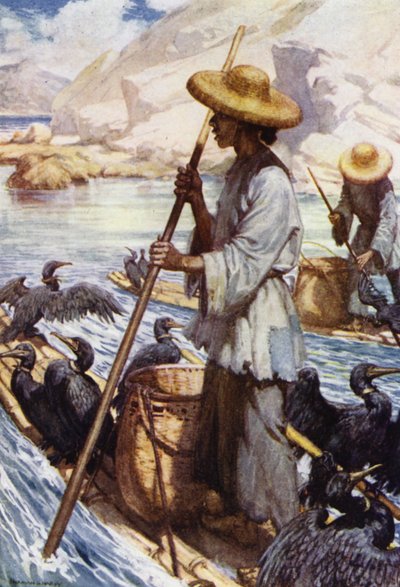 Çin: Karabatakla balık tutma (renkli taş) by Norman Hardy