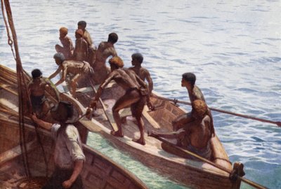 Copra Boys to the Shore, New Hebrides (renkli taş) by Norman Hardy