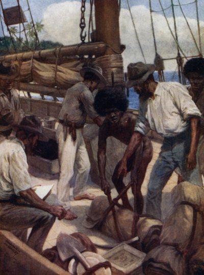 Altın Madencileri bir ticaret gemisini terk ediyor, İngiliz Yeni Gine (renkli taş) by Norman Hardy