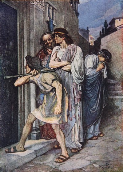 'Ustamı içeri al', Hatalar Komedisi, III. Perde Sahne 1, Charles ve Mary Lamb tarafından 'Shakespeare'den Masallar'dan bir örnek by Norman Mills (after) Price
