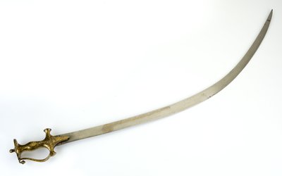 Panjabi tipi Hint-Müslüman kabzalı Talwar Saber, bıçak muhtemelen 18. yüzyıl, kabza 19. yüzyıl (çelik, paslanmış demir, altın sahte şam) by North Indian School