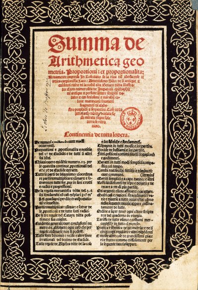 Luca Pacioli tarafından "Summa Arithmetica" by Northern Italian School