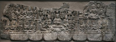 Duvar heykeli: Budaların ve Bodhisattvaların Cennetteki Buluşmaları, Handan, Hebei Eyaleti, 550-577 (pigment izleri olan kireçtaşı) by Northern Qi Dynasty Chinese Scool