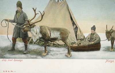 Ren geyiği ile Laplanders, Norveç (renkli fotoğraf) by Norwegian Photographer