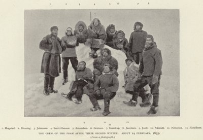 The Crew of the Fram ikinci kıştan sonra, yaklaşık 24 Şubat 1895 (s/b fotoğraf) by Norwegian Photographer