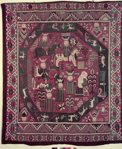Şövalyeleri, çocuğuyla bir anneyi ve diğer çeşitli figürleri betimleyen halı, 1735 (yün) by Norwegian School