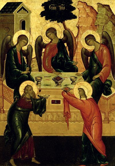 Holy Trinity, Novgorod Okulu, 15. yüzyıl (tuval üzerine tempera) by Novgorod School