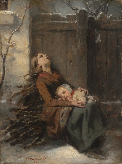 Kışın Uyuyan Çocuğunu Tutan Yoksul Ölü Anne, c. 1850. by Octave Tassaert