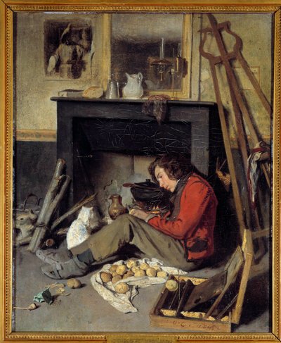 Atölye içi Şöminesinin yanında bir ressam. Octave Tassaert (1800-1874) 1845 Güneş tarafından boyama. 0,46x0,38 m by Octave Tassaert